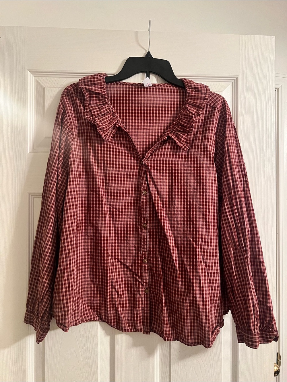 Old Navy Red Gingham Ruffle Collar Button-Down Top